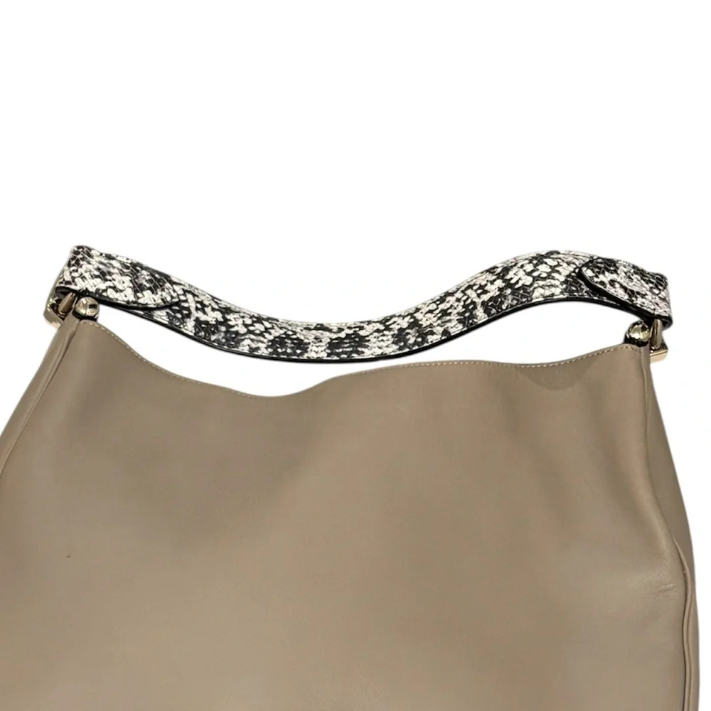 Coach Nomad Taupe Leather Hobo Bag with Snake Skin Strap
